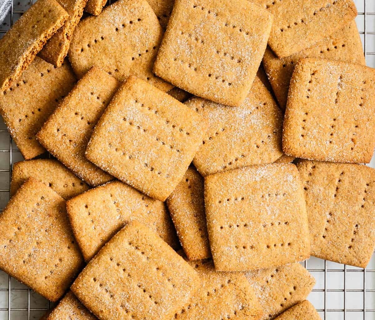 Gluten free graham crackers on a cooling rack